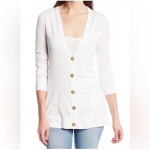 Lilly Pulitzer Women's White long Cardigan Sweater Gold Buttons medium EUC